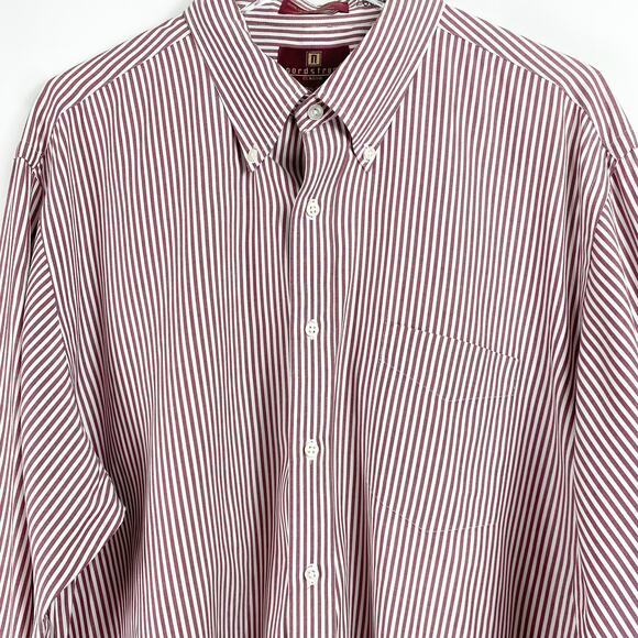NORDSTROM Classic Red Striped Button-Down Collared Dress Shirt - Picture 6 of 10